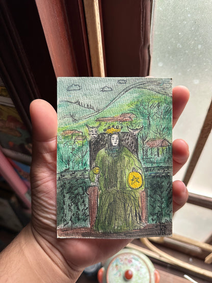 RARE — Quên Tarot: King of Pentacles in Ha Giang, Vietnam | Original Watercolor Painting on Art Paper (A6)