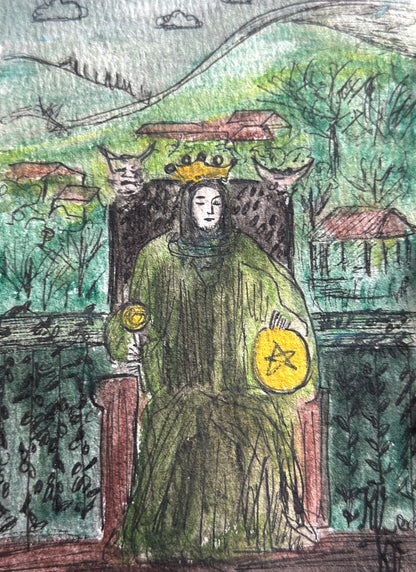 RARE — Quên Tarot: King of Pentacles in Ha Giang, Vietnam | Original Watercolor Painting on Art Paper (A6)