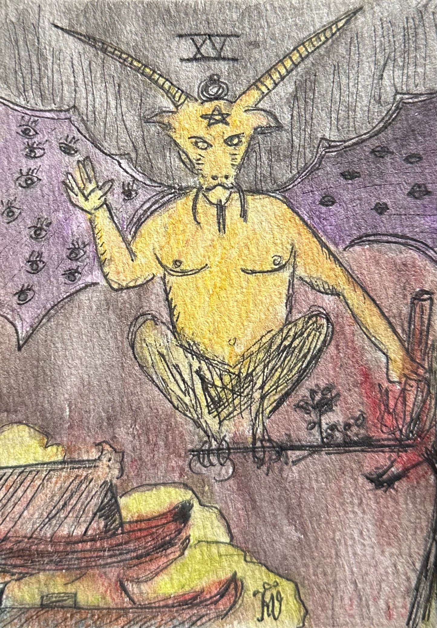RARE — Quên Tarot: The Devil in Beijing, China | Original Watercolor Painting on Art Paper (A6)